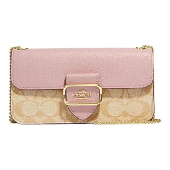 COACH Morgan Artificial Leather Small Square Bag Shoulder Bag Crossbody Bag Small Size Women's Khaki & Pink