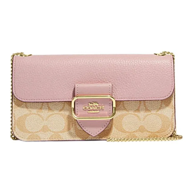 COACH Morgan Artificial Leather Small Square Bag Shoulder Bag Crossbody Bag Small Size Women's Khaki & Pink-0