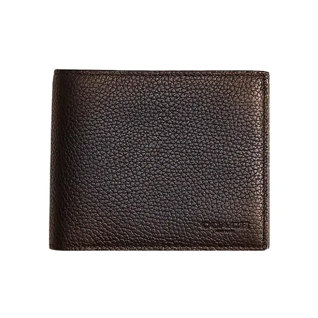 COACH 3 IN 1 Wallet Polished Pebbled Leather With Signature Coated Canvas Card Holder Wallet Women's Black-0
