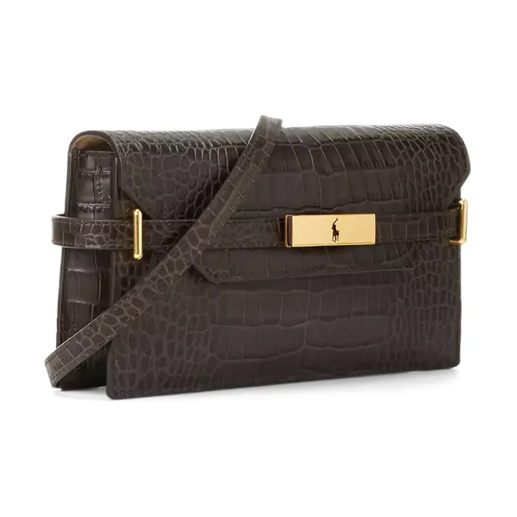 Polo Ralph Lauren Polo ID Leather One Shoulder Crossbody Clutches Women's Brown-1