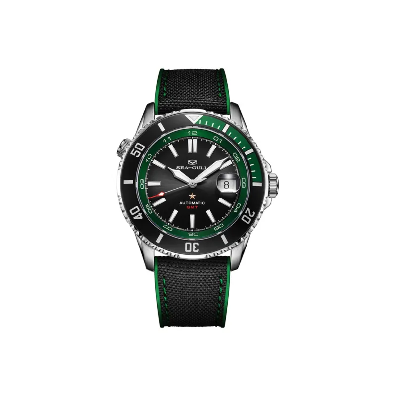 Sea Gull Ocean Automatic Mechanical Movement Nylon Strap Watch Men's Watches Black Dial-0