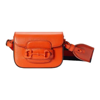 GUCCI Horsebit 1955 Leather Shoulder Bag, Crossbody Bag, Handbag Extra Mini Women's Orange