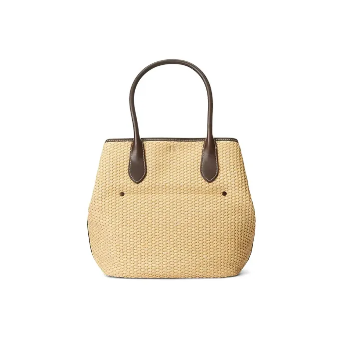 Polo Ralph Lauren Bellport Leather Edges With Straw Woven Tote Bag Shopping Bag Handbag Women's Natural-2