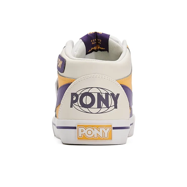 PONY Atop Mid Top Skateboard Shoes Unisex White Purple Yellow-3