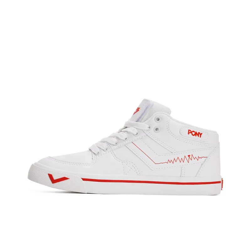 PONY Atop Wear Resistant Mid Top Skateboard Shoes Unisex White-0