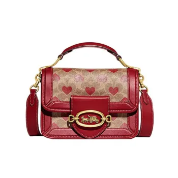 COACH Hero Cow Leather Portable Crossbody Bag, Shoulder Bag Small Size Women's Brown & Red