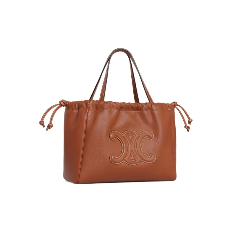 CELINE CabasTriomphe Smooth Cow Leather Shoulder Bag, Crossbody Bag, Handbag Trumpets Women's Tawny-1