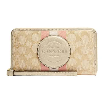 COACH Dempsey Jacquard With Pebbled Leather Card Holder, Wallet Women's Khaki