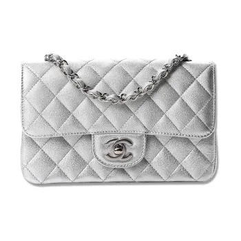 CHANEL Classic Flap CF Lambskin Crossbody Bag, Shoulder Bag Mini Women's Silver