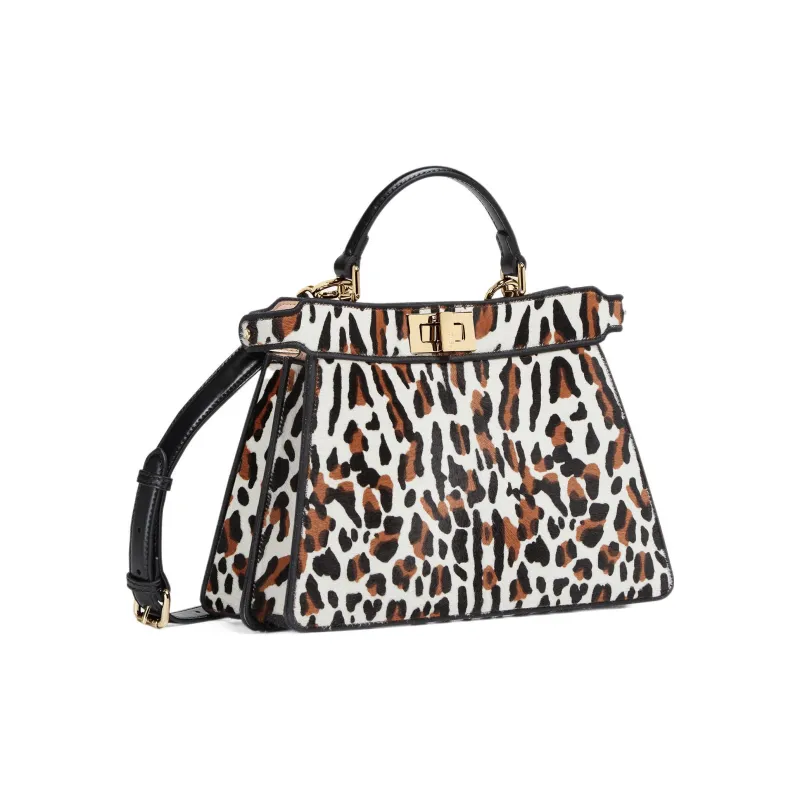 FENDI Peekaboo ISeeU Sheep Wool Leather Patchwork Shoulder Bag Crossbody Bag Handbag Small Size Women's Multicolor-1