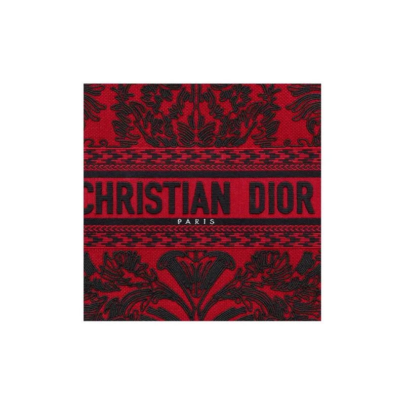 DIOR BookTote Embroidery Tote Bag Shopping Bag Handbag Large Size Women's Red/Black-4
