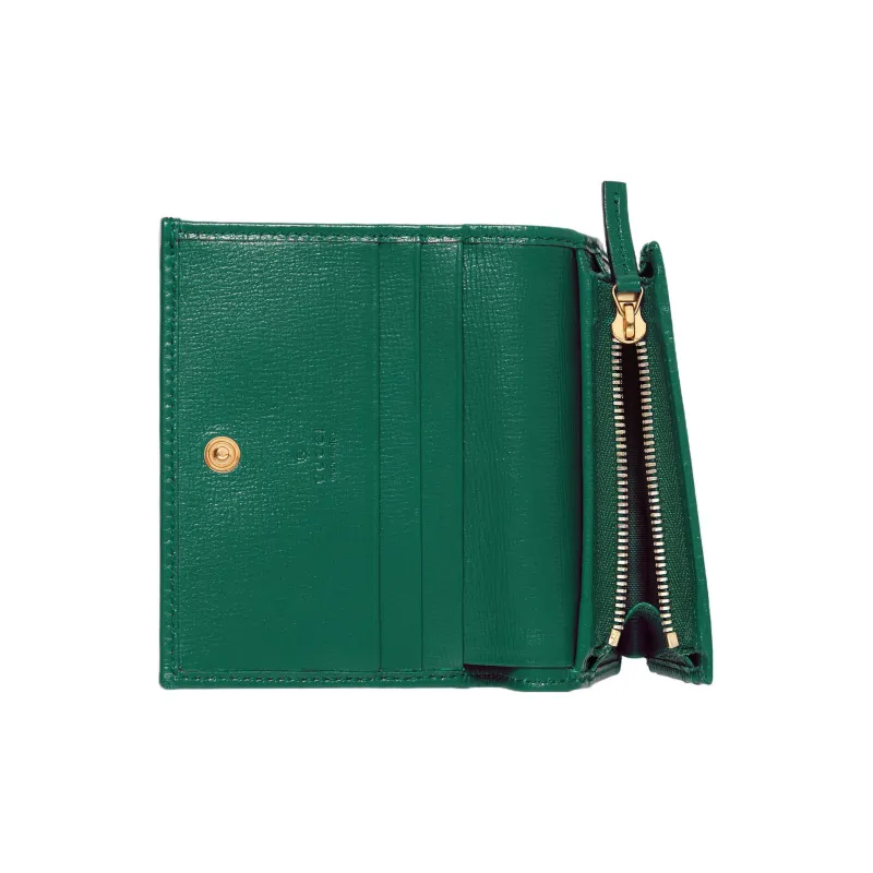GUCCI Horsebit 1955 Leather Card Holder Wallet Women's Green-4