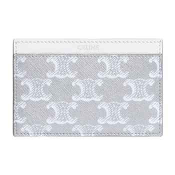 CELINE Cow Leather Card Clip Card Holder Men's Silver/White