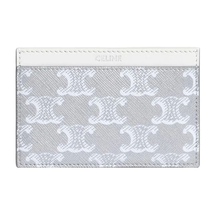 CELINE Cow Leather Card Clip Card Holder Men's Silver/White-0