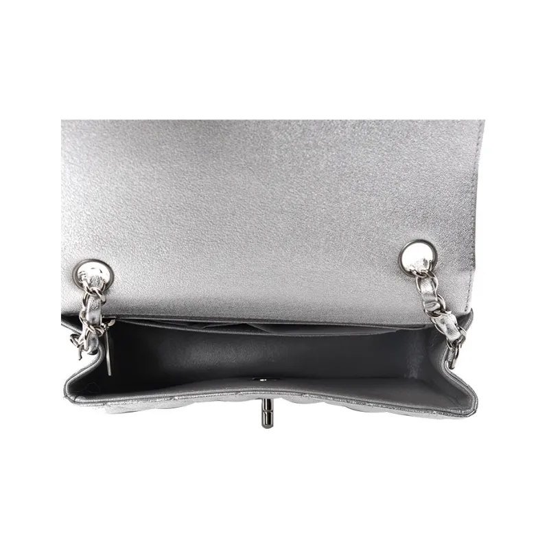 CHANEL Classic Flap CF Lambskin Crossbody Bag, Shoulder Bag Mini Women's Silver-4