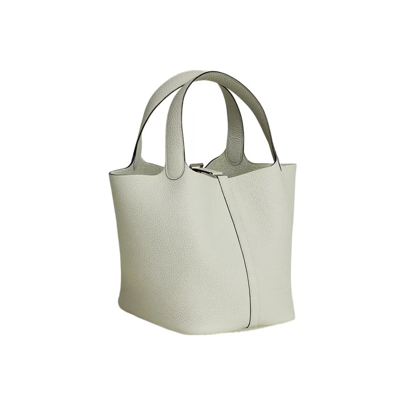 HERMES Picotin Lock Clemence Bullock Leather, Silver Buckle Bucket Bag Handbag 22 Women's 0W Gris Neve Ice Crystal Gray-6