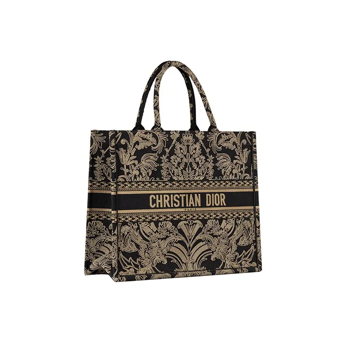 DIOR BookTote Embroidery Tote Bag Shopping Bag Handbag Large Size Women's Black/White-1