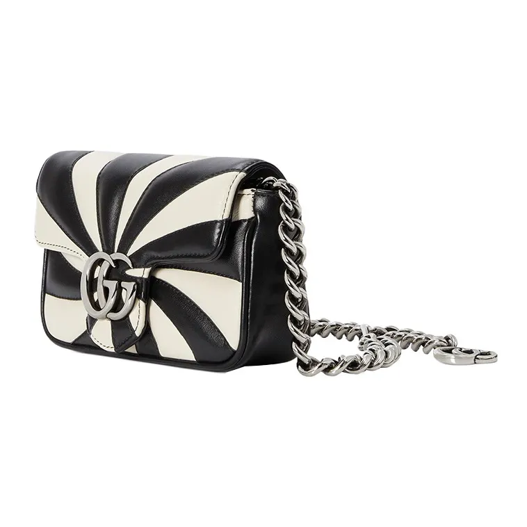 GUCCI GG Marmont Leather Sling Bag, Fanny Pack Regular Women's Black/White-3