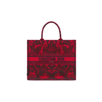 DIOR BookTote Embroidery Tote Bag Shopping Bag Handbag Large Size Women's Red/Black