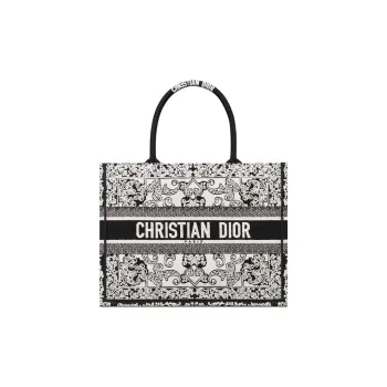 DIOR BookTote Embroidery Tote Bag, Shopping Bag, Handbag Medium Size Women's White/Black
