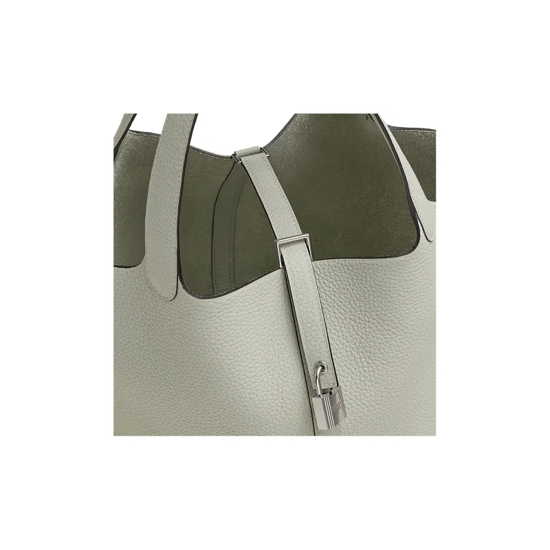 HERMES Picotin Lock Clemence Bullock Leather, Silver Buckle Bucket Bag Handbag 22 Women's 0W Gris Neve Ice Crystal Gray-7