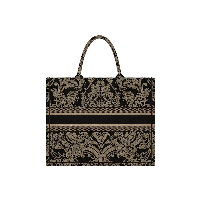DIOR BookTote Embroidery Tote Bag Shopping Bag Handbag Large Size Women's Black/White-2