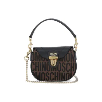 MOSCHINO Cotton With Leather Crossbody One Shoulder Handbags Women's Brown