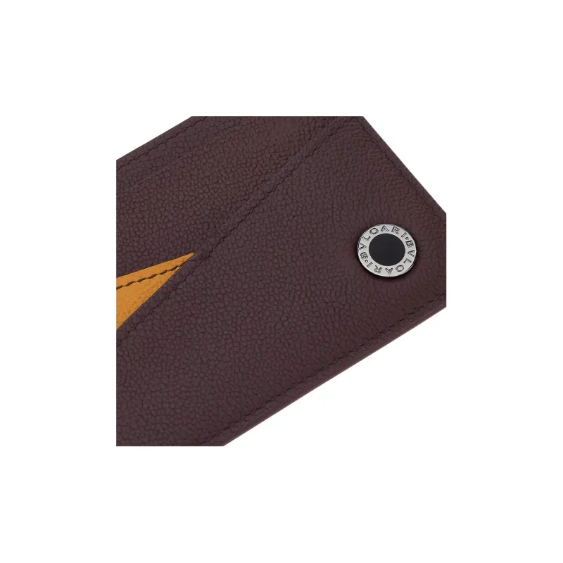 BVLGARI Calfskin Card Holder Men's Brown-3