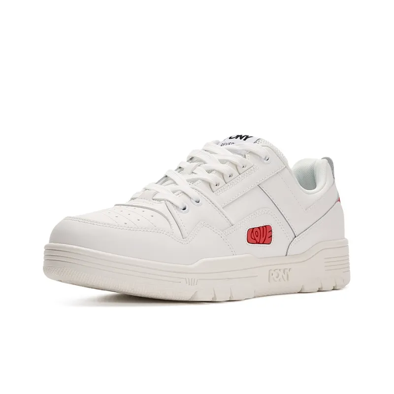 PONY Reverse Low Top Skateboard Shoes Unisex White Red-1