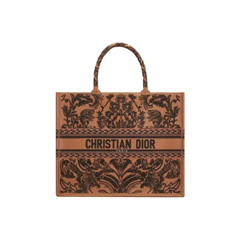 DIOR Sheepskin Tote Bag Shopping Bag Handbag Large Size Women's Brown/Black