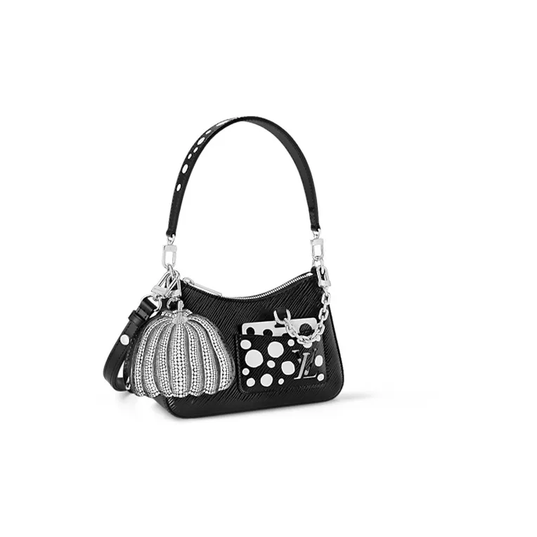 LOUIS VUITTON Yayoi Kusama Collaboration MARELLINI Cow Leather Handbag, Shoulder Bag Regular Women's Black-1