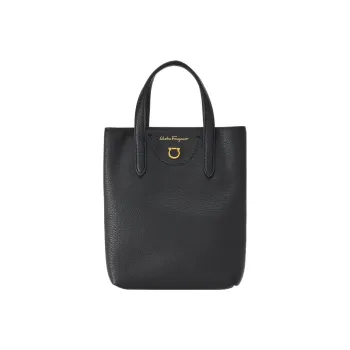 FERRAGAMO GANCINI Textured Cow Leather Tote Bag Shopping Bag Shoulder Bag Crossbody Bag Handbag Mini Women's Black