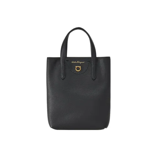 FERRAGAMO GANCINI Textured Cow Leather Tote Bag Shopping Bag Shoulder Bag Crossbody Bag Handbag Mini Women's Black