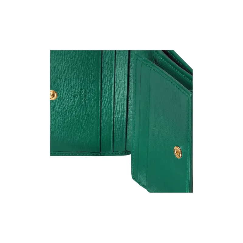 GUCCI Horsebit 1955 Leather Card Holder Wallet Women's Green-6