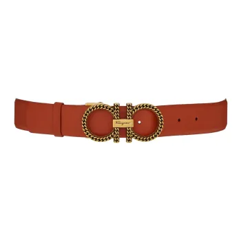 FERRAGAMO Fashionable Versatile Trendy Casual Smooth Buckle Belt Women's Orange Width: 3.5cm