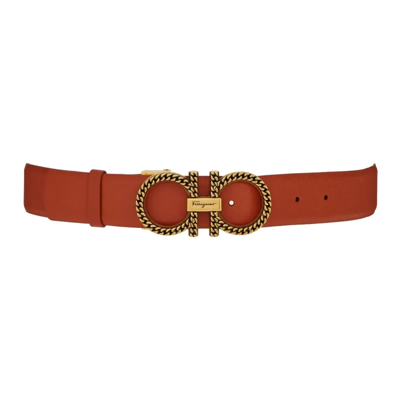 FERRAGAMO Fashionable Versatile Trendy Casual Smooth Buckle Belt Women's Orange Width: 3.5cm-0