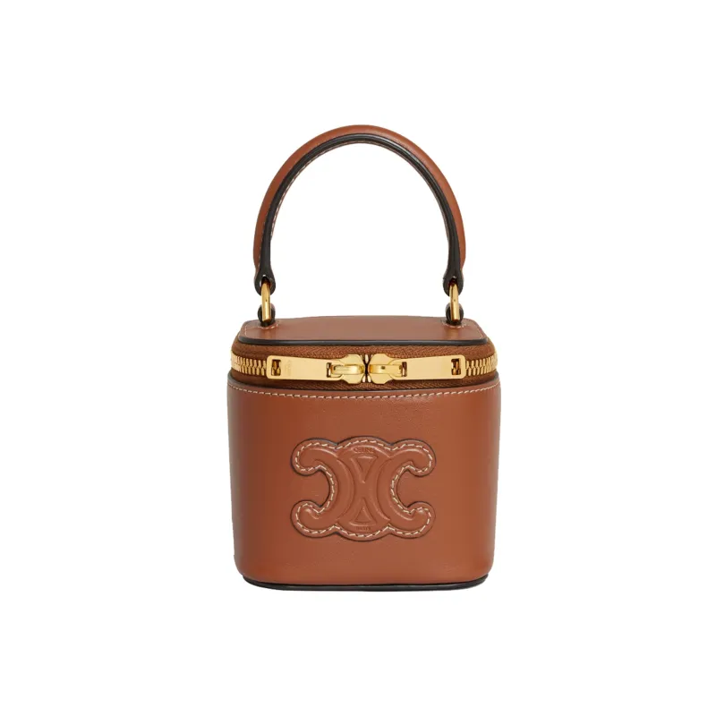 CELINE Smooth Cow Leather Makeup Case, Shoulder Bag, Crossbody Bag, Handbag Mini Women's Tawny-1