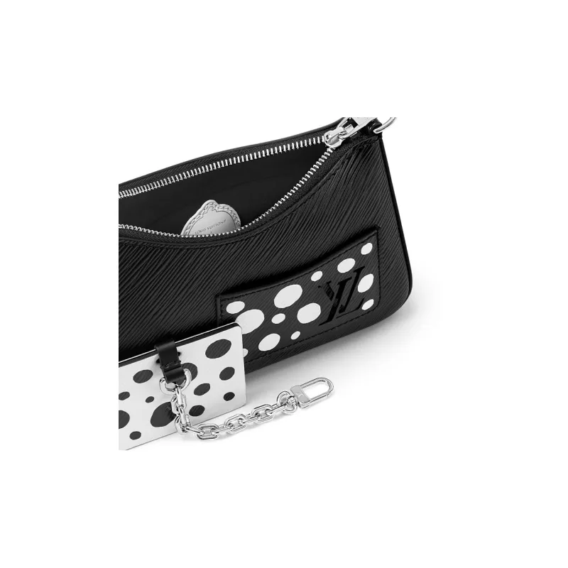 LOUIS VUITTON Yayoi Kusama Collaboration MARELLINI Cow Leather Handbag, Shoulder Bag Regular Women's Black-5