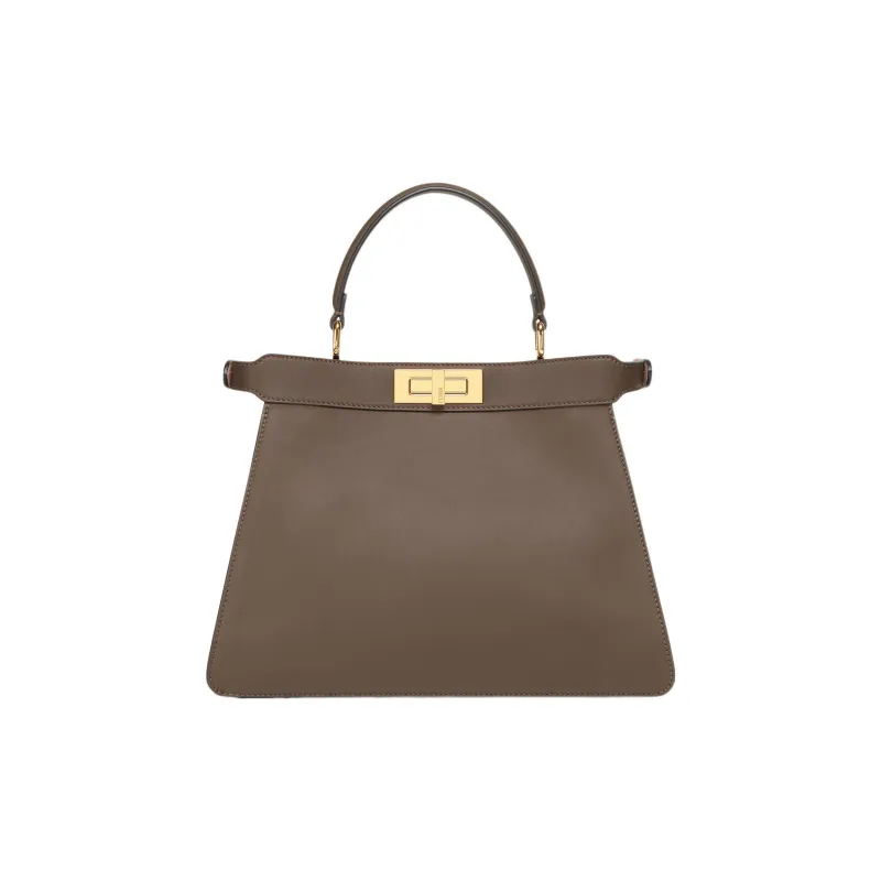 FENDI Peekaboo ISeeU Cow Leather Embroidered Shoulder Bag Crossbody Bag Handbag Medium Size Women's Dark Brown-3