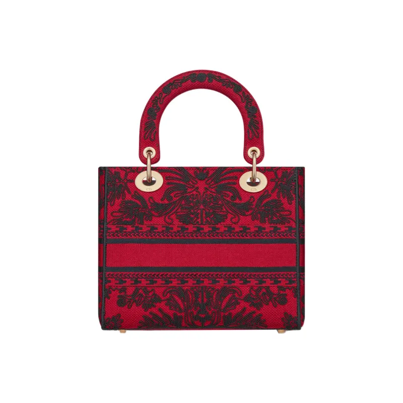 DIOR Lady D Lite Embroidery Shoulder Bag, Crossbody Bag, Handbag Medium Size Women's Red & Black-1