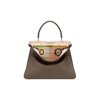 FENDI Peekaboo ISeeU Cow Leather Embroidered Shoulder Bag Crossbody Bag Handbag Medium Size Women's Dark Brown