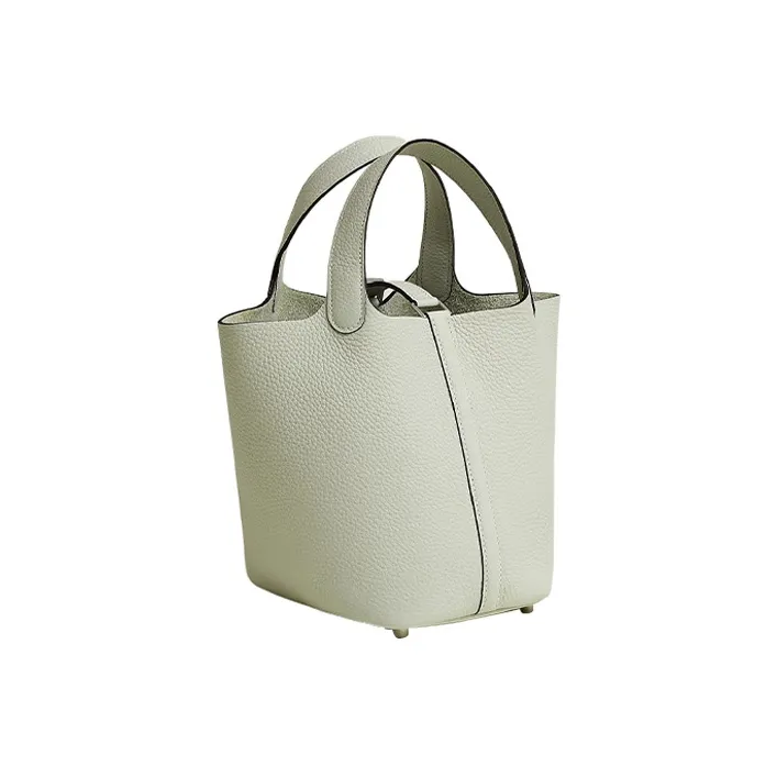HERMES Picotin Lock Clemence Bullock Leather Basket Bag, Bucket Bag, Handbag 18 Women's 0W Gris Neve Crystal Gray-4