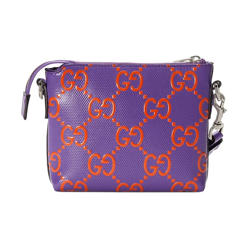 GUCCI Leather Messenger Bag Portable Crossbody Bag Shoulder Bag Men's Purple-5