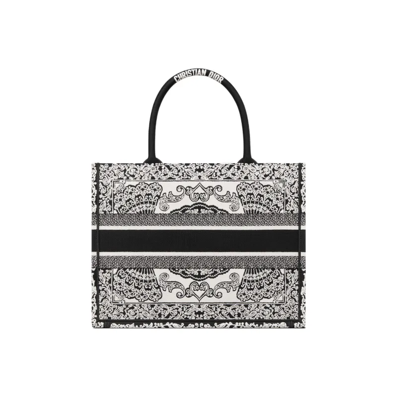 DIOR BookTote Embroidery Tote Bag, Shopping Bag, Handbag Medium Size Women's White/Black-2