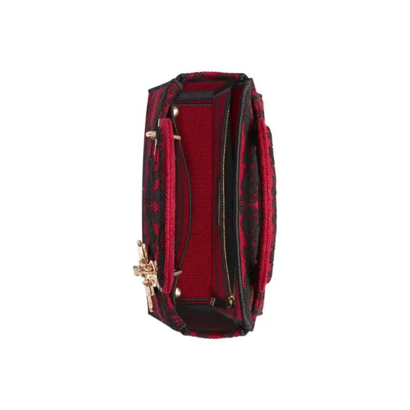 DIOR Lady D Lite Embroidery Shoulder Bag, Crossbody Bag, Handbag Medium Size Women's Red & Black-3