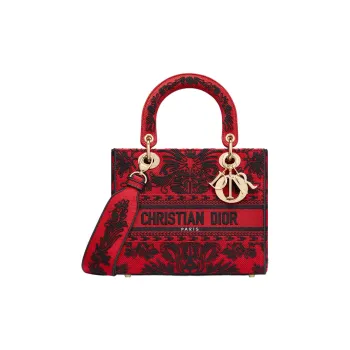 DIOR Lady D Lite Embroidery Shoulder Bag, Crossbody Bag, Handbag Medium Size Women's Red & Black