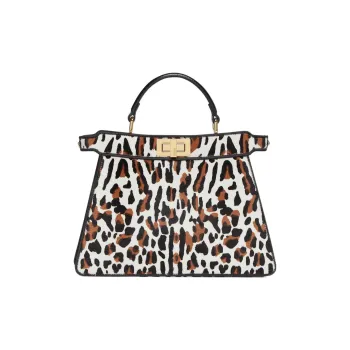 FENDI Peekaboo ISeeU Sheep Wool Leather Patchwork Shoulder Bag Crossbody Bag Handbag Small Size Women's Multicolor