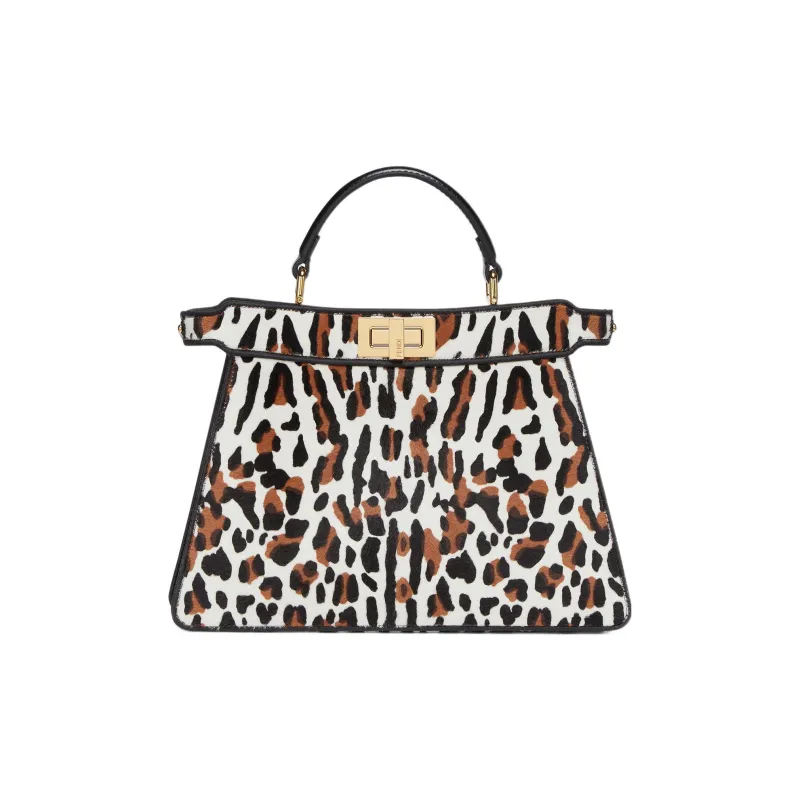 FENDI Peekaboo ISeeU Sheep Wool Leather Patchwork Shoulder Bag Crossbody Bag Handbag Small Size Women's Multicolor-0