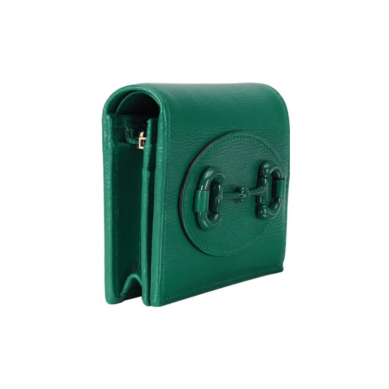 GUCCI Horsebit 1955 Leather Card Holder Wallet Women's Green-1