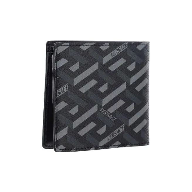 VERSACE Polyurethane Card Holder Wallet Men's Black-1